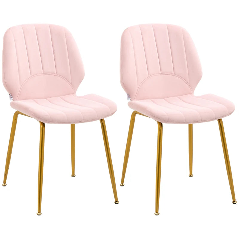 Velvet Dining Chairs Set of 2 - Stylish Pink Upholstered Dining Room Chairs with Backrest, Padded Seat & Steel Legs