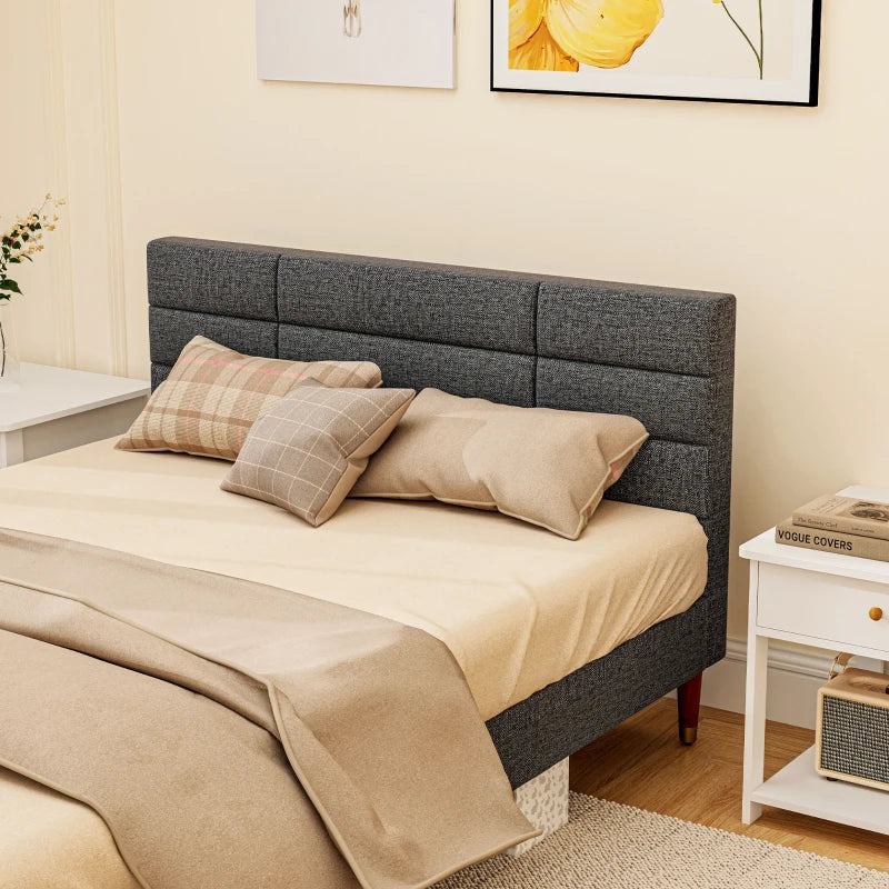 Stylish Grey Upholstered Double Bed Frame with Slats 136cm Wide 196cm Long 87cm High