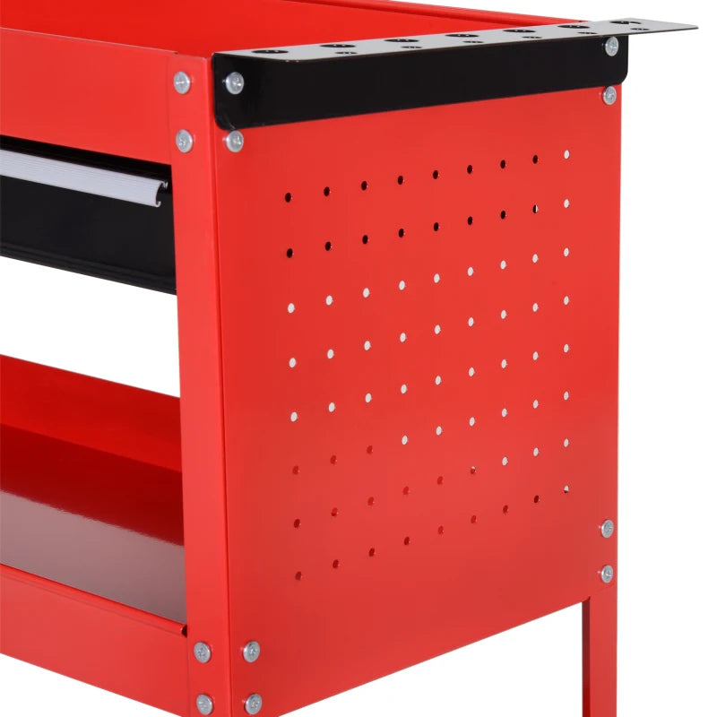 Red 3-Tier Tool Trolley with Drawer for Garage, Workshop