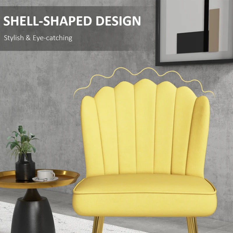 Stylish Yellow Velvet-Feel Shell Accent Chair for Living Room - Modern Home Decor, Comfortable Seating, Unique Design