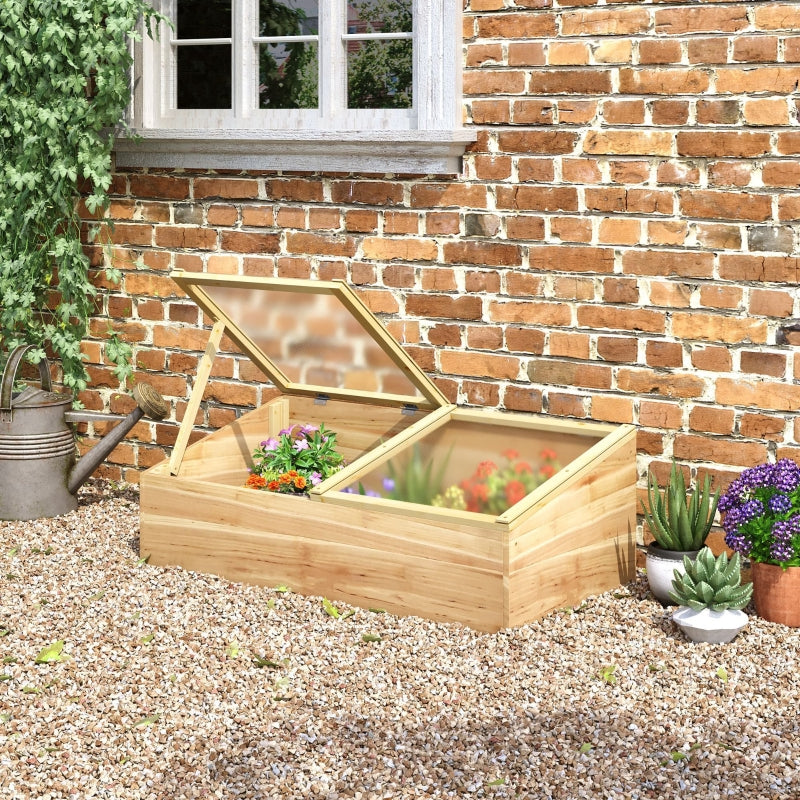 Green Wooden Garden Cold Frame with Openable Top Covers, 100 x 50 x 36 cm
