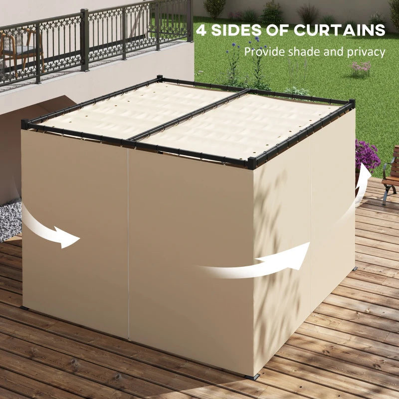 Beige Retractable Garden Pergola with Curtains - 3x3m