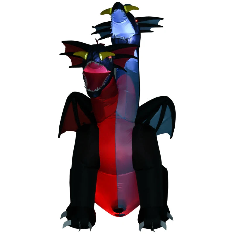 7FT Tall Inflatable Dragon with 2 Heads & LED Lights - Halloween Party Decoration for Indoor & Outdoor Yard