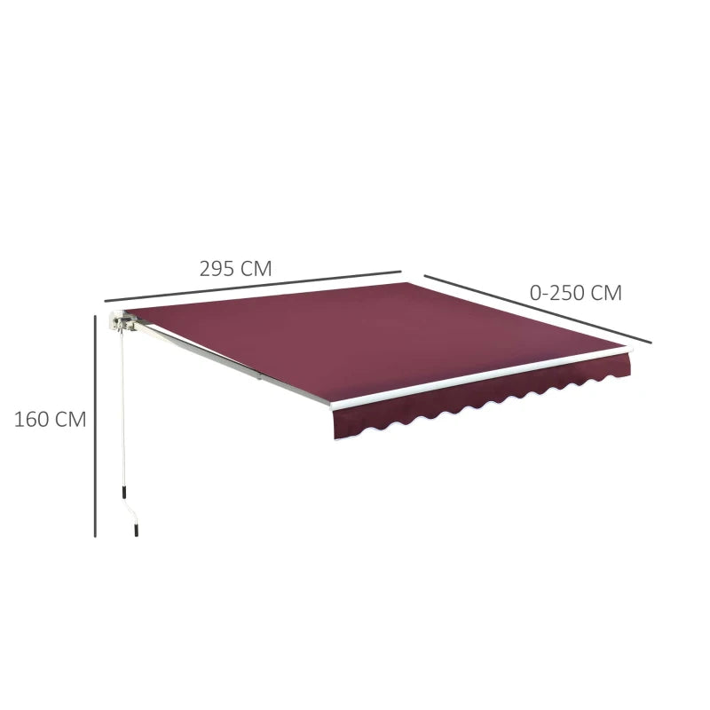 3m x 2.5m Red Manual Retractable Awning - Water Resistant