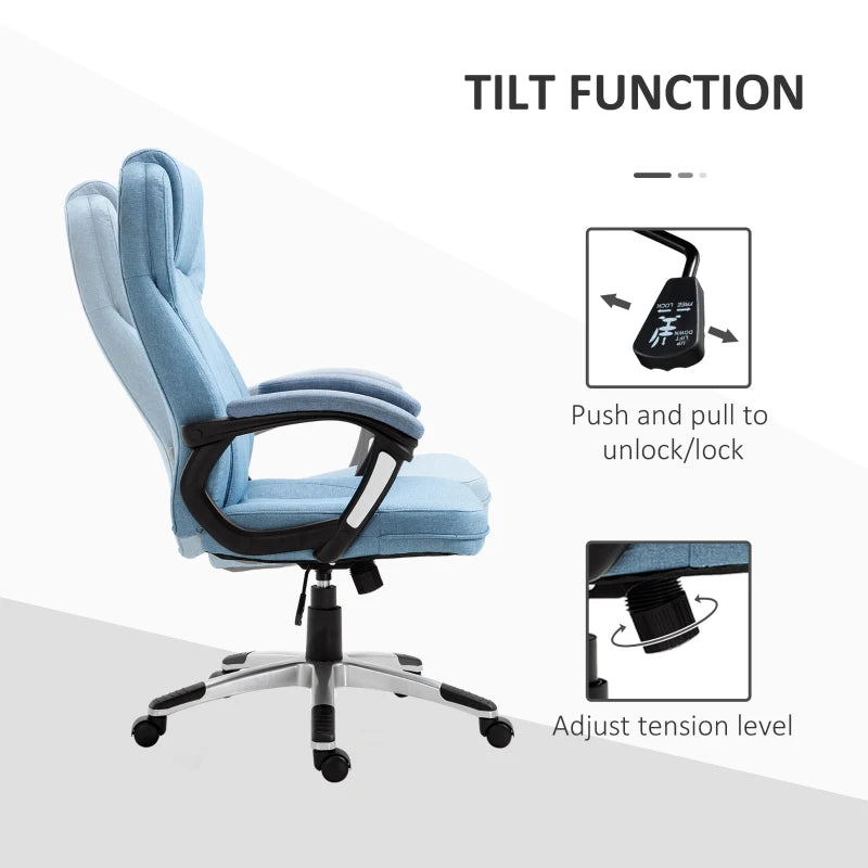 Vinsetto Blue Linen Fabric Office Chair - Height Adjustable Desk Chair with Padded Armrests, Swivel Wheels & Tilt Function