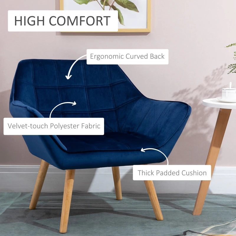Stylish Accent Armchair Set with Wide Arms and Slanted Back for Bedroom or Living Room Seating in Blue