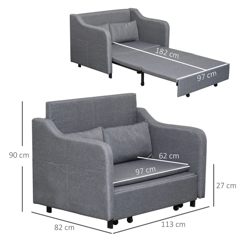 Grey Two-Seater Pull-Out Sofa Bed for Compact Living Spaces