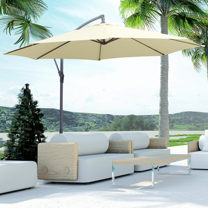 Cream White Hanging Rattan Cantilever Sun Umbrella - 3m