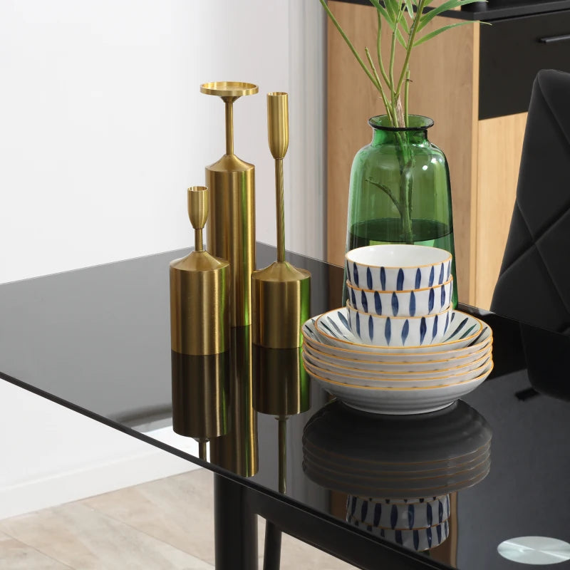 Modern 5-Piece Dining Table Set for 4 - Space-Saving Rectangle Kitchen Table with Steel Frame in Black