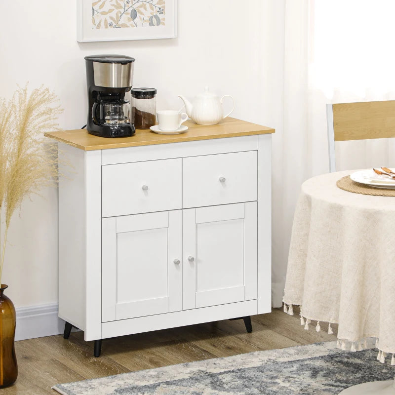 Modern White Sideboard Storage Cabinet with Double Doors & Drawers - Stylish Kitchen Cupboard for Dining Room, Living Room & Entryway