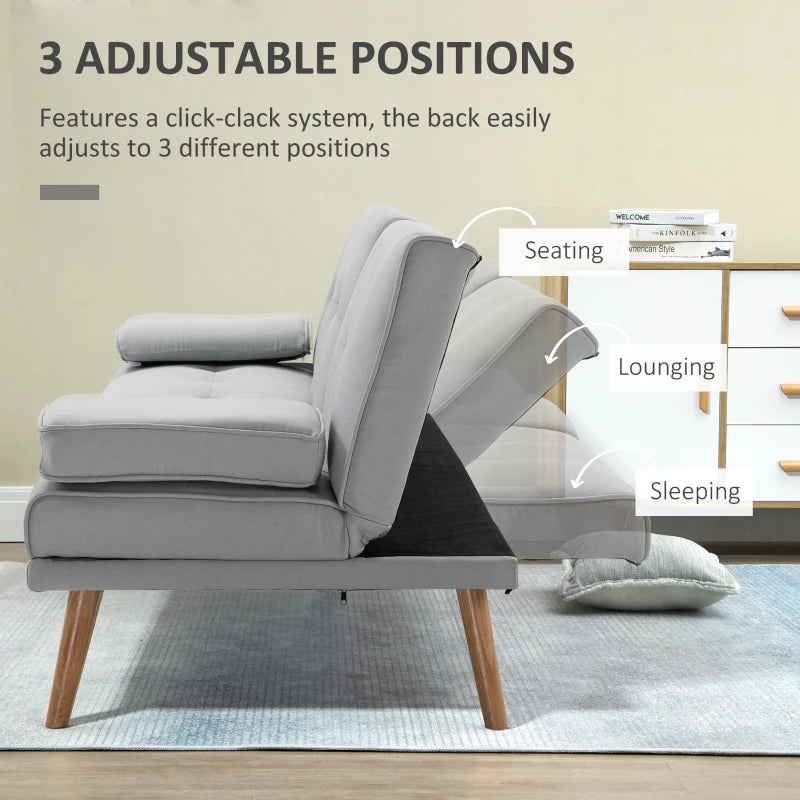 Convertible Fabric Sofa Bed with Cup Holders - Stylish Futon Settee for Living Room and Bedroom, Grey