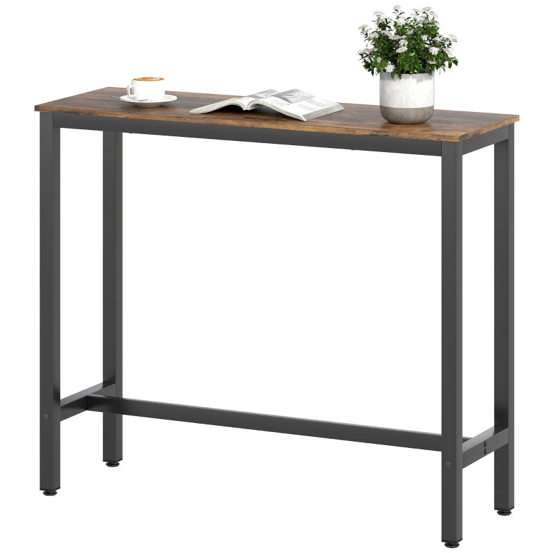 Rustic Brown Rectangular Bar Table - Wood Effect Pub Coffee Table for Small Spaces, Breakfast Dining & Kitchen - Industrial Style