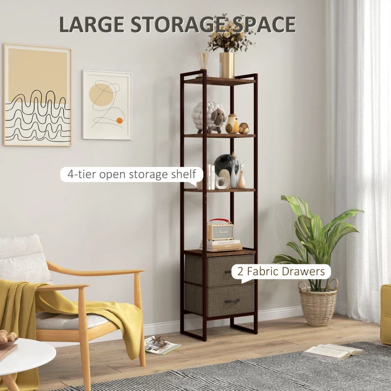 Four-Tier Industrial Display Shelf with Bottom Drawers - Rustic Storage Solution for Home and Office Decor