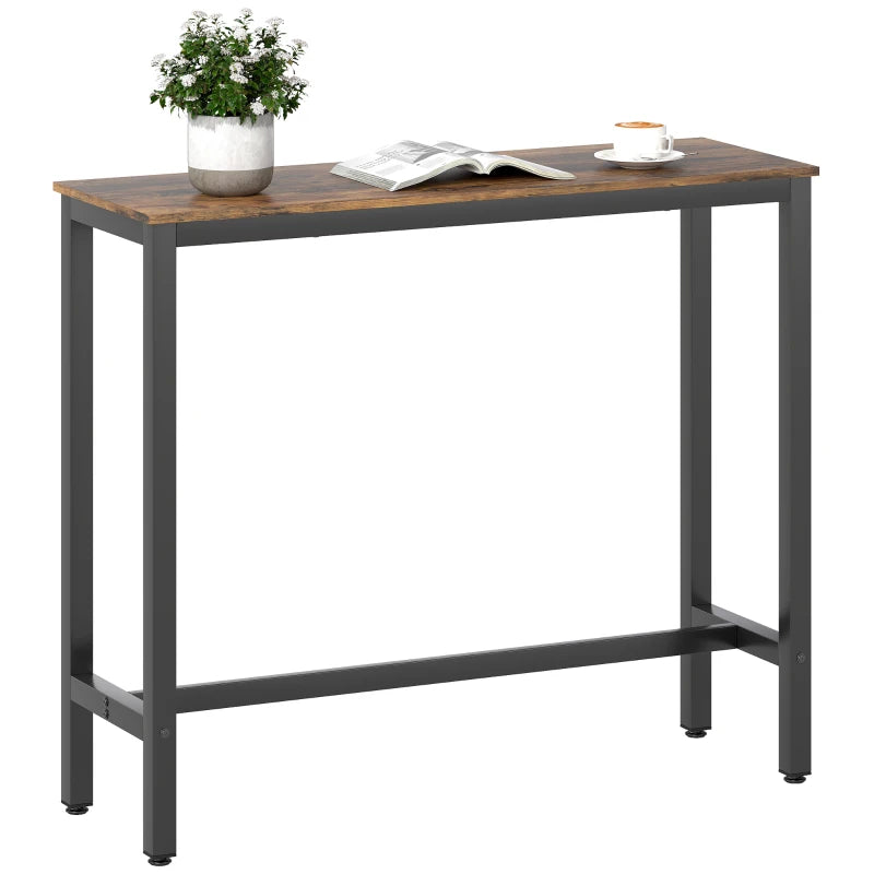 Rustic Brown Rectangular Bar Table - Wood Effect Pub Coffee Table for Small Spaces, Breakfast Dining & Kitchen - Industrial Style