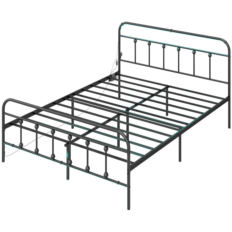 King Size Metal Bed Frame with LED Lights and USB Charging Station for Modern Bedrooms