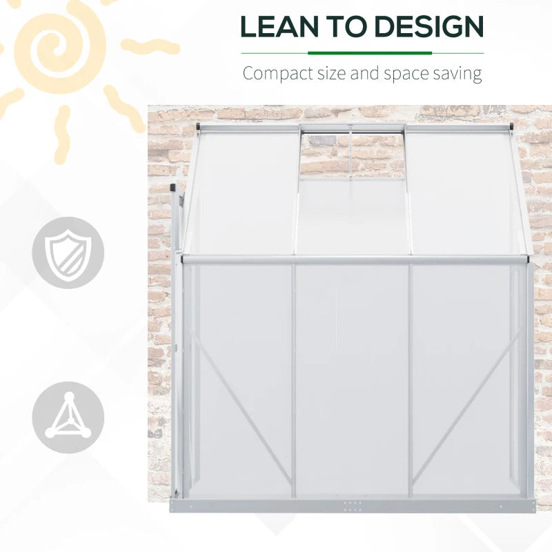 Silver 6x4ft Lean-to Greenhouse with Roof Vent for Plants