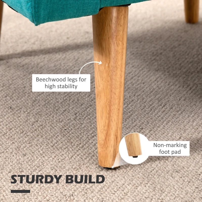 Linen-Touch Accent Chair with Pillow - Upholstered Lounge Sofa for Living Room, Club Chair in Teal