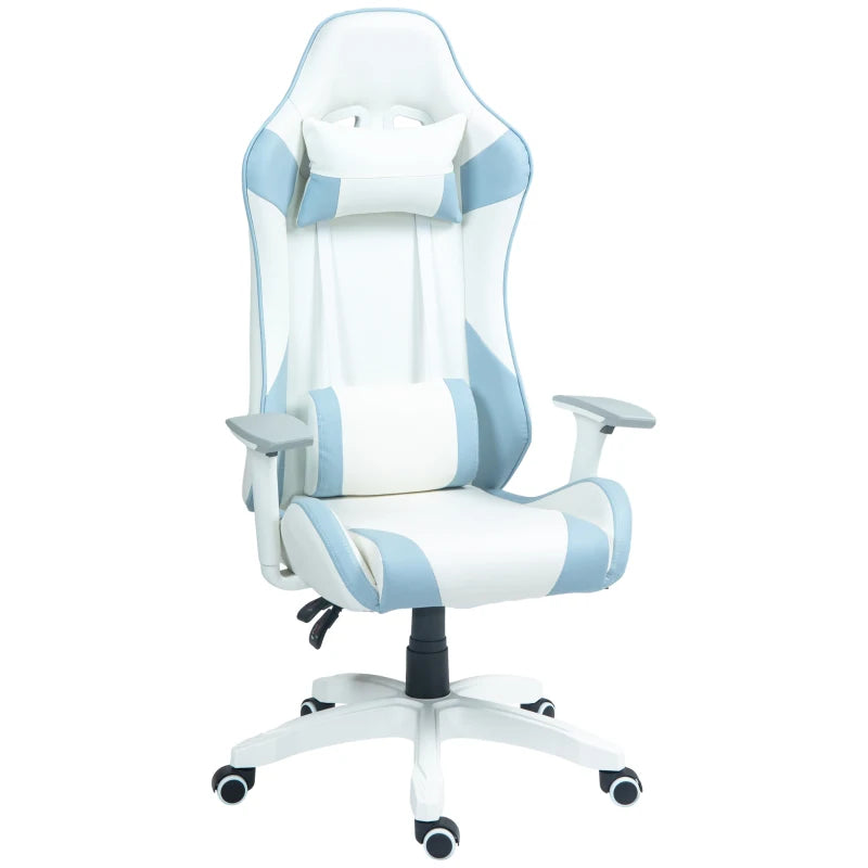 Faux Leather Colour Block Gaming Chair - 135° Recline, Stylish Blue/White Design for Ultimate Comfort and Support