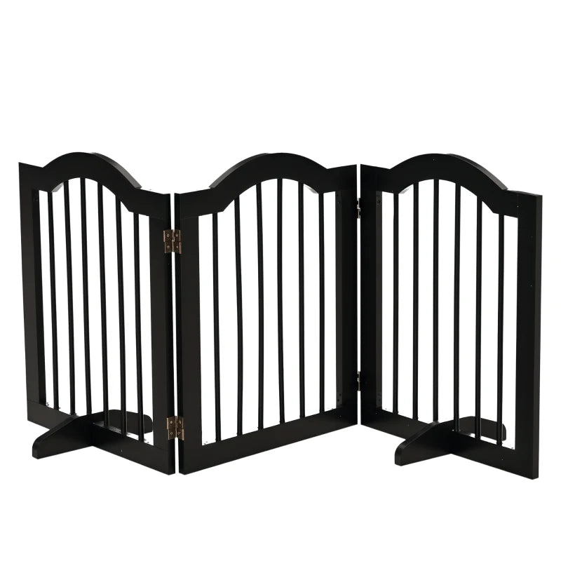 Freestanding Wooden Pet Gate - Foldable Dog Safety Barrier with Support Feet for Doorways & Stairs - Black