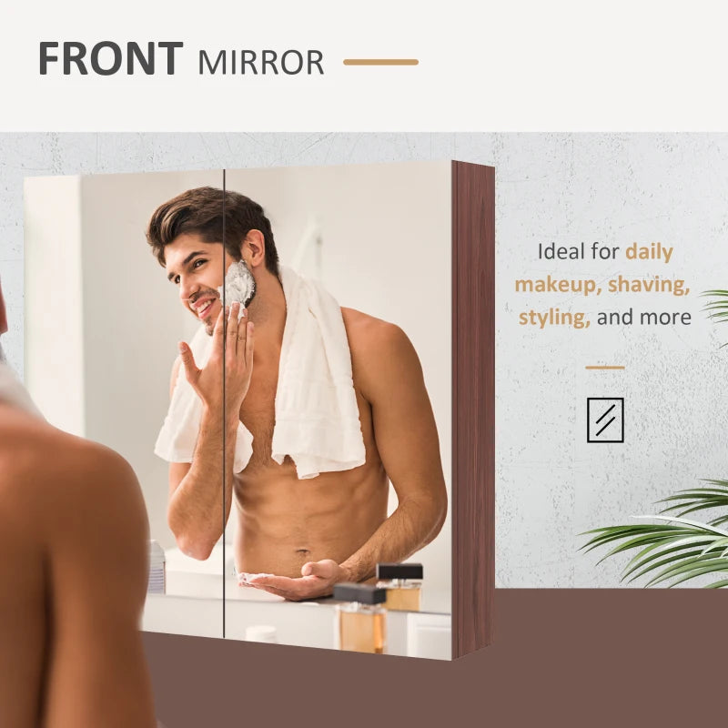 Double Door Wall Mounted Bathroom Mirror Cabinet Soft Closing Storage 63L x 60Hcm