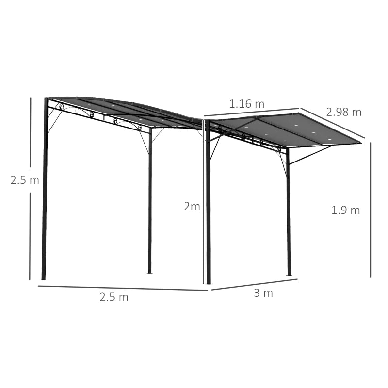 Charcoal Grey Metal Patio Gazebo Awning 3x2.5m