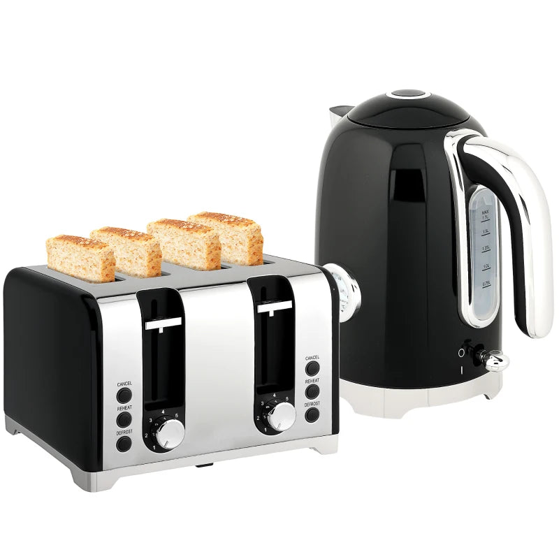 Retro 3000W Black Kettle and Toaster Set - Stylish Kitchen Appliances for Modern Homes