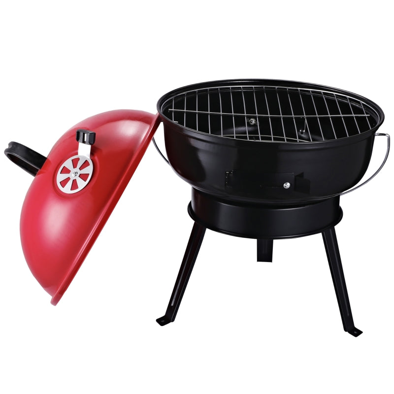 Portable Metal Tripod Charcoal BBQ Grill in Black and Red