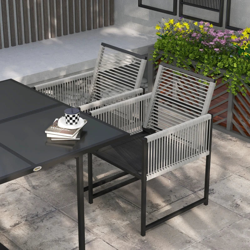 5-Piece Light Grey Metal Dining Set with Folding Back Chairs - Outdoor Patio Furniture