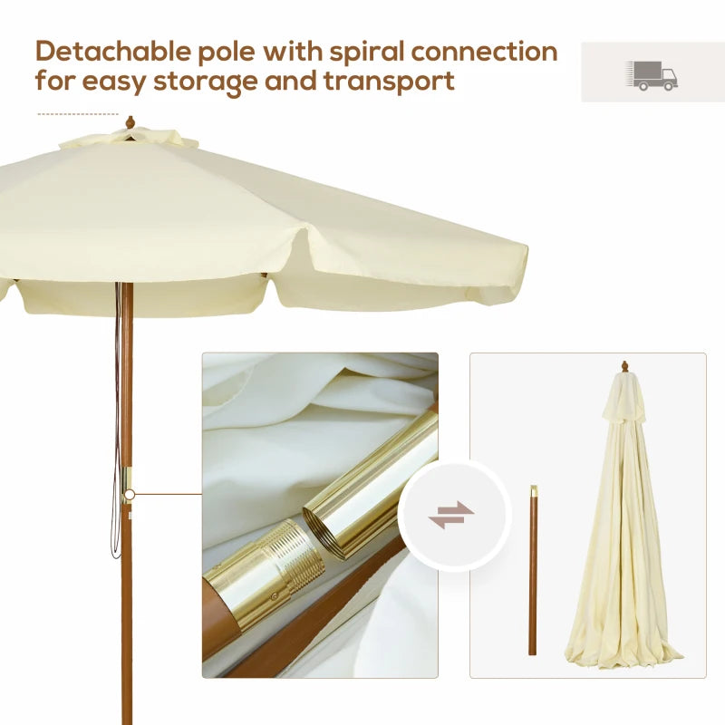 Beige Garden Patio Umbrella with Bamboo Ribs and Ruffles