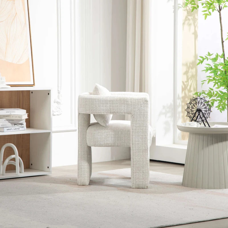 Set of 2 Modern Accent Chairs with Hollow Armrests, Cushions and Pillows for Stylish Living Room, Beige