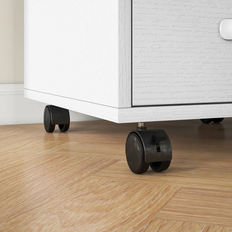 3 Drawer Mobile File Cabinet on Wheels - White Storage Solution for Home Office & Study