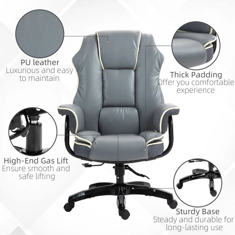 Vinsetto Grey Faux Leather Executive Office Chair with White Contrast Piping - Ergonomic Design for Comfort and Style