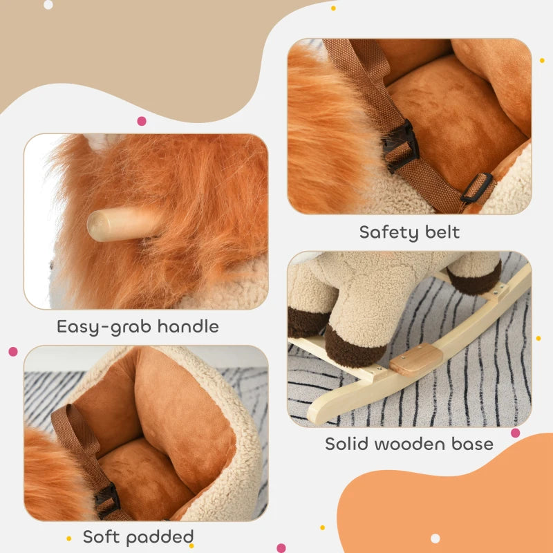 Kids Lion Rocking Horse with Roaring Sound and Safety Seatbelt for Fun Playtime