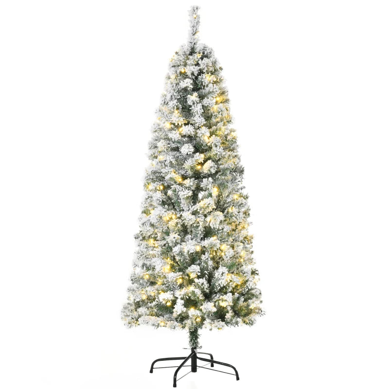 5FT Prelit Snow Flocked Christmas Tree with Warm White LED Lights - Festive Green & White Holiday Home Decoration