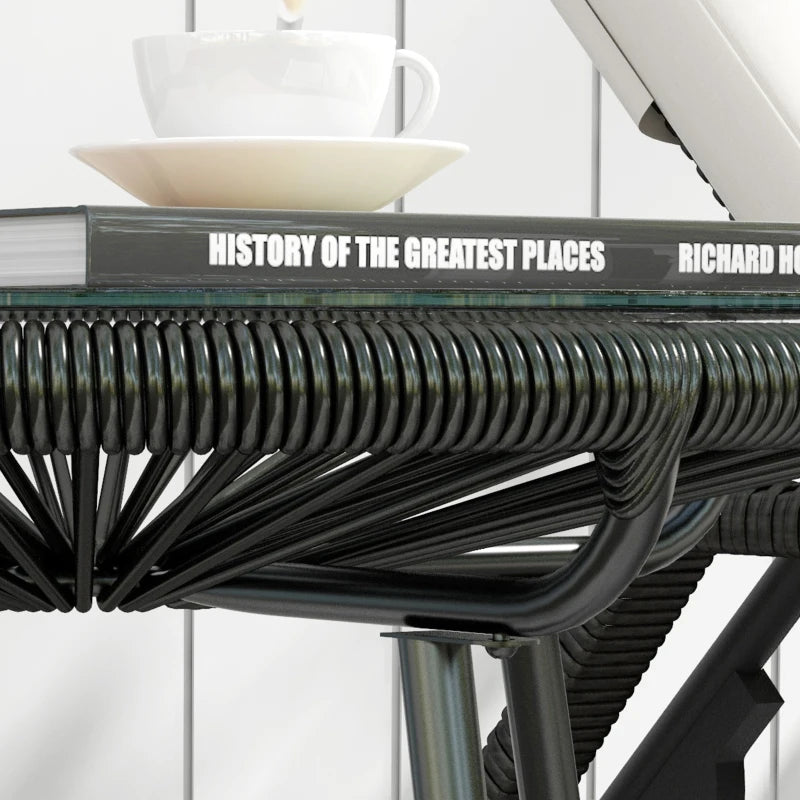 Round Black Rattan Side Table - Outdoor Coffee Table with Tempered Glass Top for Patio, Garden, Balcony - 18" Diameter