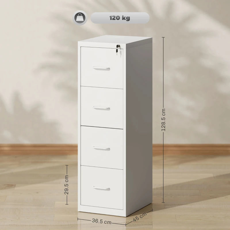 Modern White Four-Drawer Steel Filing Cabinet - Durable Office Storage Solution for Organizing Documents and Files