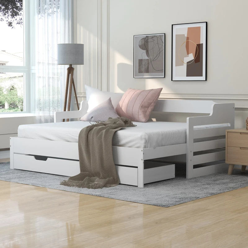 Contemporary White Sofa Bed with Pull-Out Trundle & Storage - Stylish Sleeping Sofa for Living Room & Bedroom, 194L x 180W x 66H cm