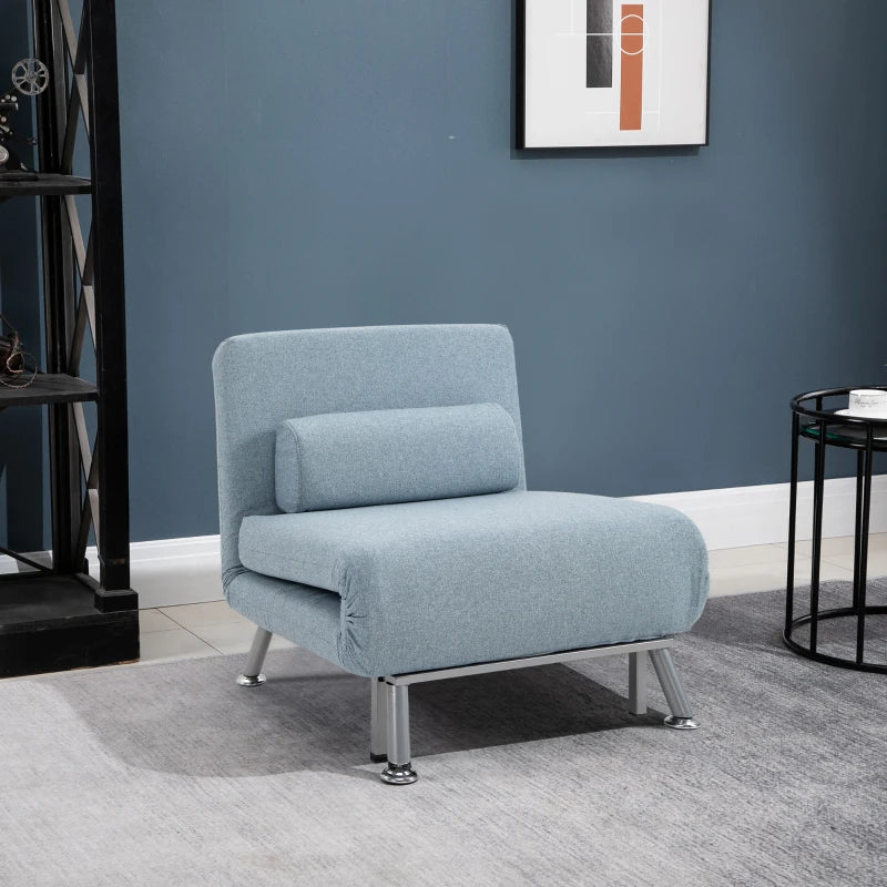 3-in-1 Convertible Linen Chair Bed with Adjustable Backrest and Pillow for Living Room or Bedroom in Sky Blue