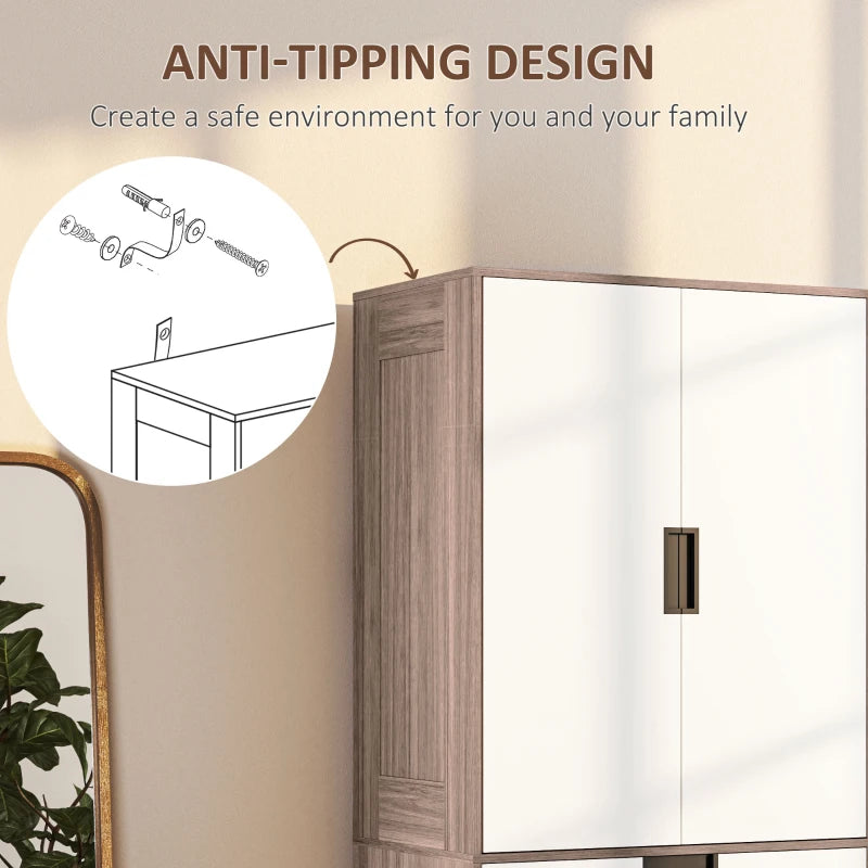 Stylish Two Door Wardrobe with Drawers for Bedroom Storage in White and Brown