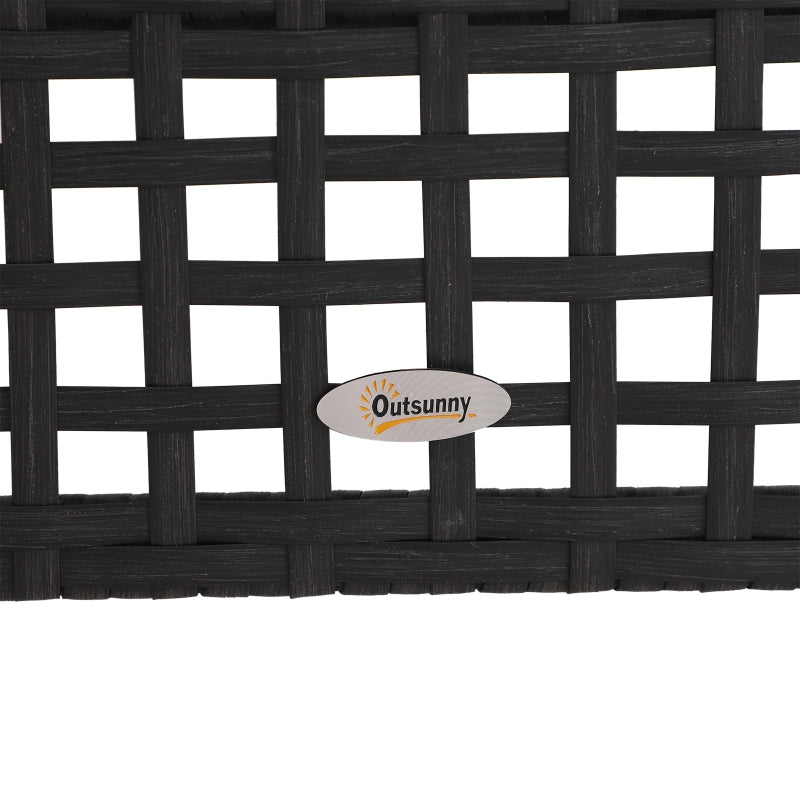 Black Rattan Side Table with Glass Top