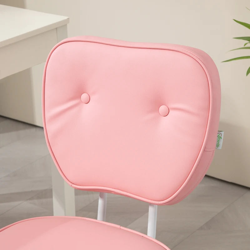 Vinsetto Pink PU Leather Vanity Office Chair - Adjustable Height, Armless, Swivel Wheels, Stylish Computer Chair for Home