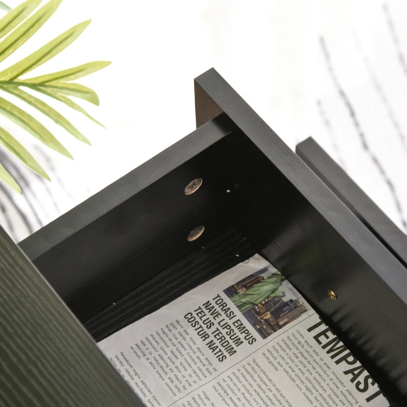 Stylish Black Wood Grain Two Drawer Filing Cabinet on Wheels - Perfect for Home Office Organization