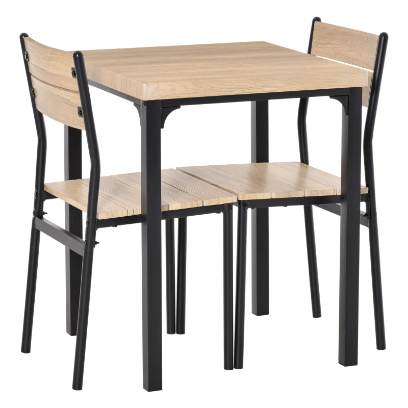 Minimalist 3-Piece Dining Set - Compact Light Wood Grain Table and Chairs for Small Spaces