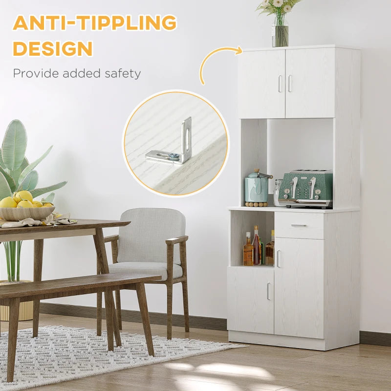 Modern Freestanding Kitchen Cupboard - Stylish Storage Cabinet with Doors, Adjustable Shelves & Microwave Counter in White