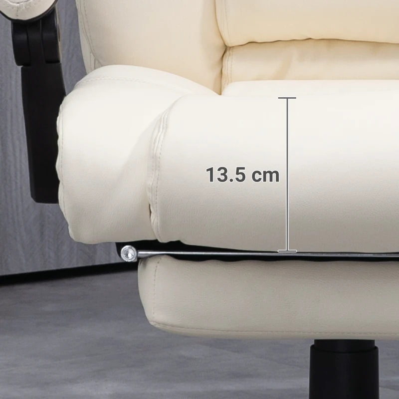 Vinsetto Cream White PU Leather Office Chair - Swivel Computer Chair with Footrest, Adjustable Height & Wheels