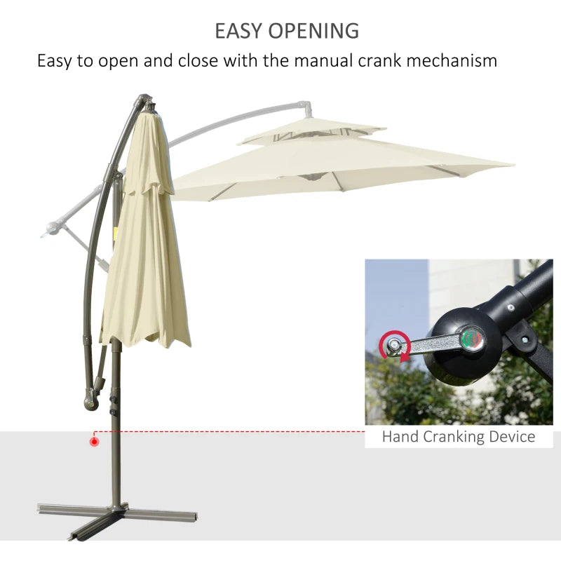 Beige Double Tier Cantilever Garden Umbrella with Crank Handle