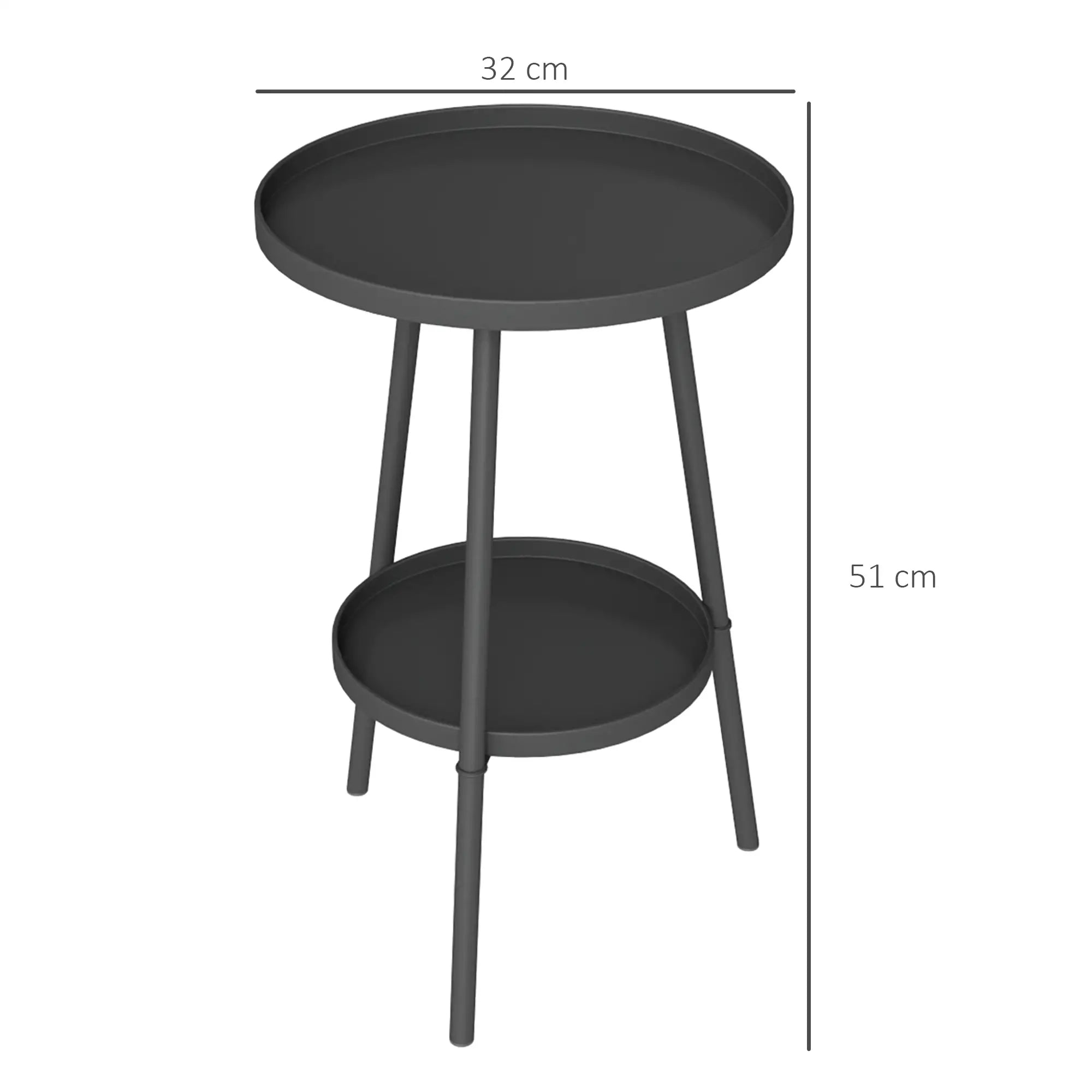 Black 2-Tier Small Round Garden Table - Metal Patio Table - Coffee Table for Porches, Decks & Balconies