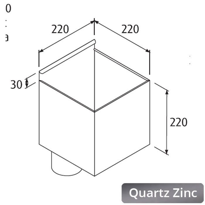 Quartz Zinc Plain Box Hopper Head with 100mm Outlet