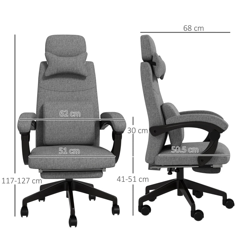 Vinsetto Grey Linen-Look Office Chair with 160° Recline and Footrest - Ergonomic Comfort for Home and Office
