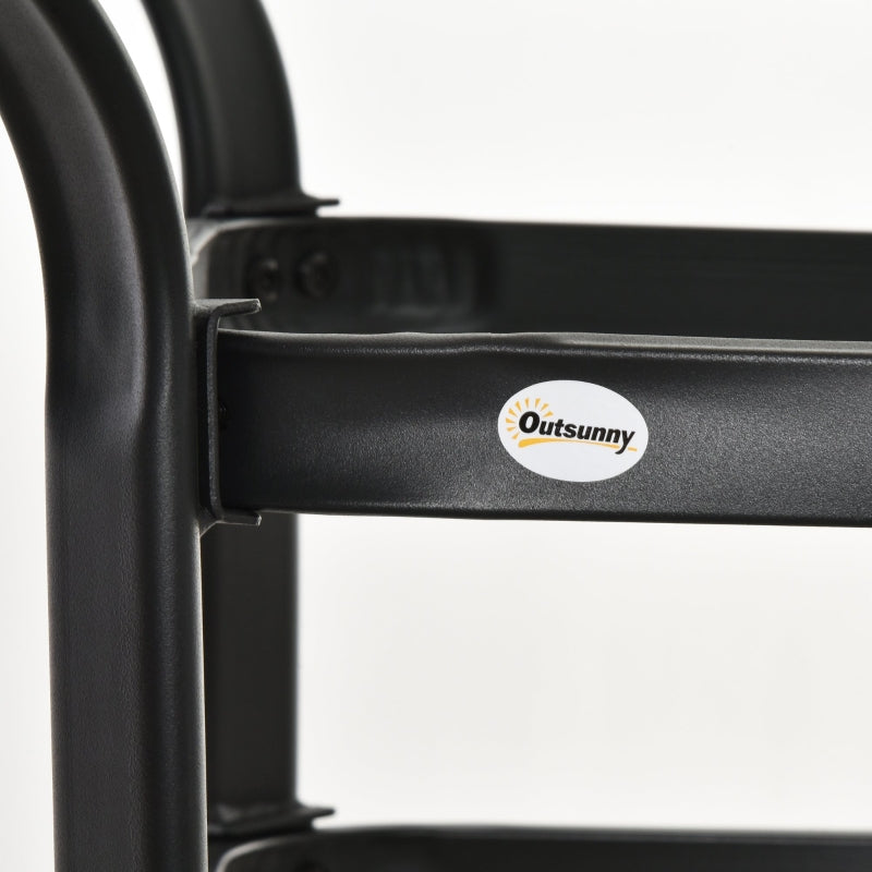 Black Square Outdoor Dining Table with Parasol Hole, Tempered Glass Top, Steel Frame